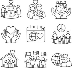 ​Global family day icon set. Outline symbol collection for international holiday