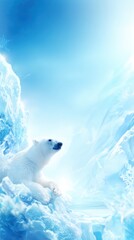 Polar Bear's Glacial Perch: A majestic polar bear lounges serenely amidst a breathtaking icy expanse, where crisp ice and sky intertwine, capturing the essence of the Arctic's unspoiled beauty.