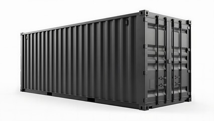 Side View of a Long Black Shipping Container Isolated on White Background - 3D Mockup