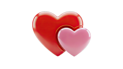 Red and Pink Hearts Overlapping on White Background