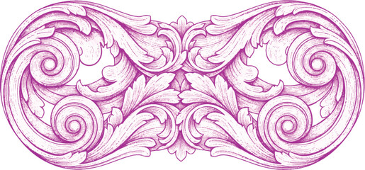 Seamless vector illustration of a pink heart on an abstract floral background with purple damask swirls and vintage leaf patterns for a decorative textile wallpaper design © MSTADURI