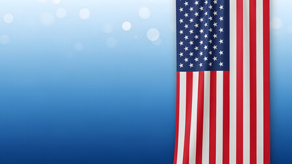 American flag on blue background with white bokeh lights president day 2026 America stars stripes