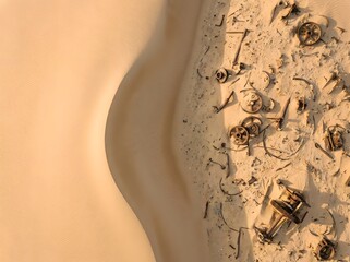 Aerial Comparison of Smooth Sand Dunes and Industrial Metal Waste