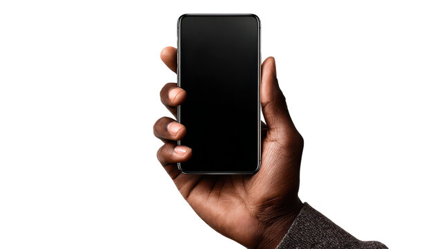 Person holding a smartphone with a blank screen in a neutral background during daylight - Powered by Adobe