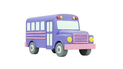 3D Purple School Bus Isolated on White Background