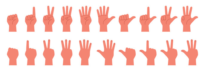 Hand gestures counting fingers. Vector illustration in a flat style