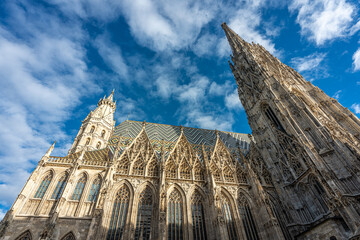 Low Angle View of North Wall of Saint Stephens Cathedral in Vienna on Sunny Day