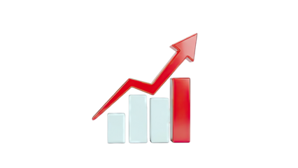 Business Growth: Arrow Rising on Bar Chart, White Background