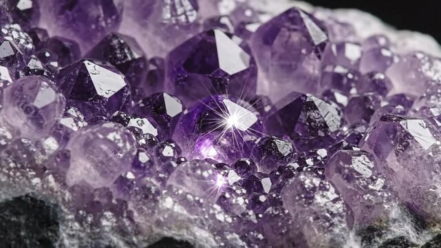 Gleaming facets of polished amethyst crystals showcasing their vibrant purple hues and natural formations
