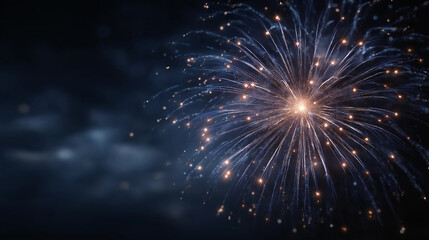 Fototapeta premium Fireworks Display at Night: A radiant burst of fireworks illuminates the night sky, showcasing a dazzling spectacle of light and color that fills the vast darkness.