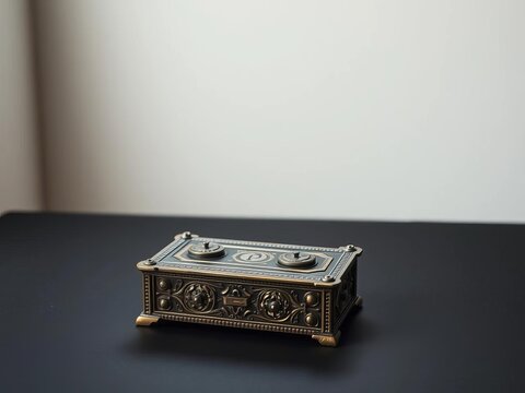 A solitary, ornate cryptex rests on a dark surface, an enigmatic object of intellectual pursuit,  riddle,  game