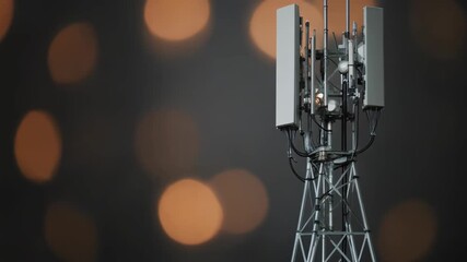 Telecommunication network tower with wireless signal infrastructure. Mobile communication antenna system for data transmission and connectivity. Digital network technology visualization. - Powered by Adobe