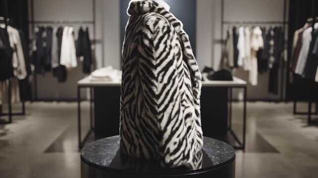 Displaying Zebra Print Fur Coat on a Mannequin in a Store