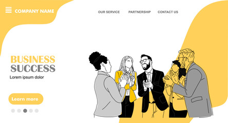 Modern flat vector illustration of a diverse business team applauding success, designed for corporate websites, startups, and marketing landing pages.