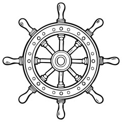 Obraz premium Line Art of a Nautical Steering Wheel for Coloring Pages or Ship Themed Designs