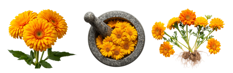 Calendula flowers isolated on transparent background
