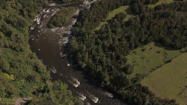 Aerial View of Mountain River with Winding Mouth
