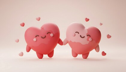Two heart-shaped characters embracing
