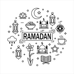 A Professional Religious Ramadan Icon Symbol, Showcasing Islamic Tradition and Digital Crescent Moon Kareem Mubarak Celebration in a Flat Design Minimalist Vector for Festival Culture.