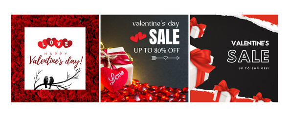 A vibrant collection of valentine's day designs featuring heartfelt greetings, romantic gifts, and enticing sale promotions