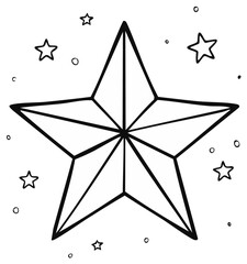 Obraz premium Bold Outlined Five Pointed Star Amidst Scattered Dots and Smaller Stars