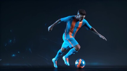 A determined soccer player dribbling a soccer ball, showcasing skill and focus, 3d digital style - Powered by Adobe