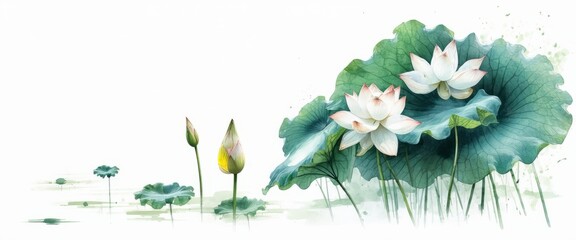  watercolor  illustration of colorful spring flowers blooming in green grass on a white background
