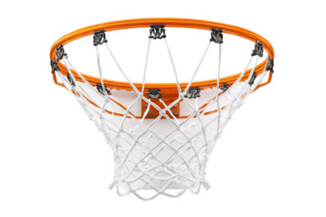 Basketball hoop placed on a court ready for a game during daylight hours in a sports facility