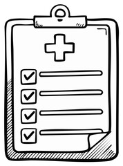 Fototapeta premium Hand drawn medical clipboard with checkmarks and a cross symbol representing healthcare tasks and records