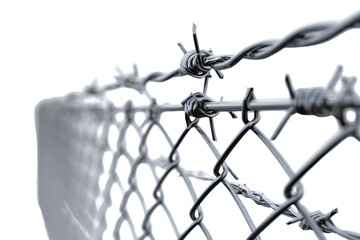 Barbed wire fence stretches across an empty space on a cloudy day near a vast open area