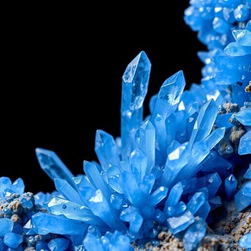 A vibrant cluster of blue kyanite crystals with needle-like formations, emanating serene energy,  blue,  geology