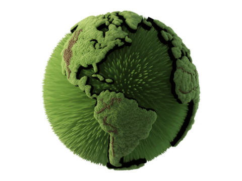 Green mossy textured globe on white isolated on transparent background - Powered by Adobe