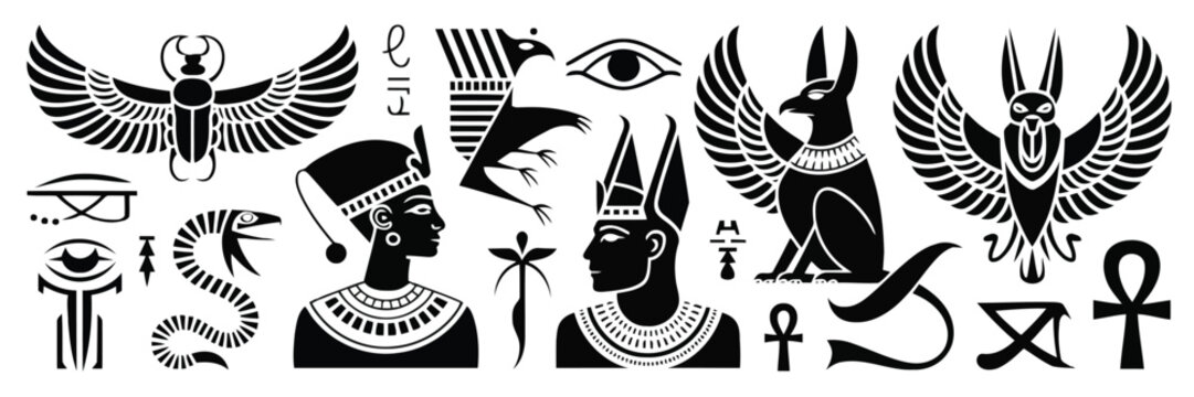 Black and White Ancient Egyptian Symbols Deities Animals Hieroglyphs and Mythological