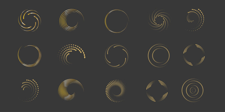 Elegant collection of various abstract golden spiral and circular logos and icons