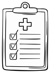Fototapeta premium Medical checklist clipboard with health cross and successfully completed tasks