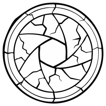 Broken camera aperture diaphragm icon cracked and weathered artistic illustration