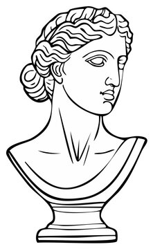Classical Style Sculpture Line Art Drawing of Grecian or Roman Woman Figure
