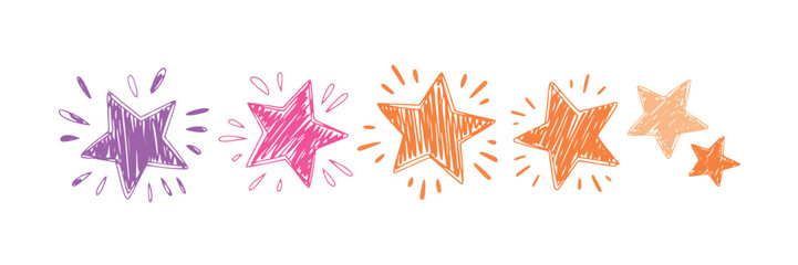 Fototapeta premium HandDrawn Bursting Stars in Purple Pink and Orange with Scribble Effects