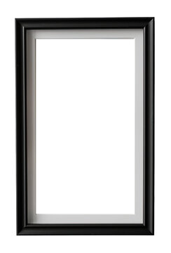 A matte black aluminum portrait frame with a clear and clean border. It is cut out and placed on a transparent background, ready for design use