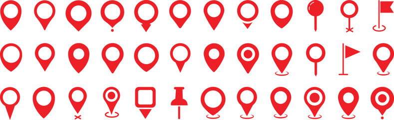 location icon set map pointer pin sign symbol red black outline destination icon place address navigation locator sign vector illustration © Iconpro333 