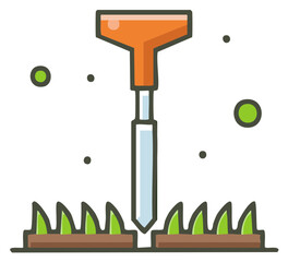 Aerating Lawn Illustration with Garden Tool for Soil Improvement and Plant Health