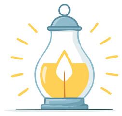 Stylized traditional lantern emitting bright yellow light, symbolizing illumination and discovery.