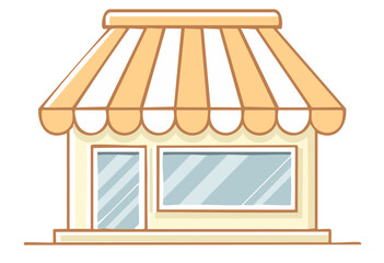 Cartoon Storefront with Striped Awning in Yellow Hues Cute Small Business Retail Shop Icon