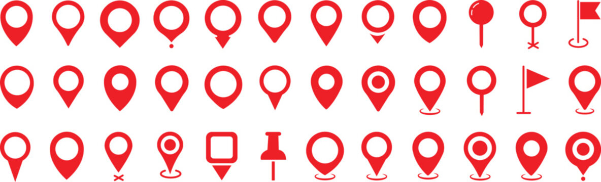location icon set map pointer pin sign symbol red black outline destination icon place address navigation locator sign vector illustration