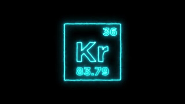 Krypton periodic table element symbol hologram, chemical element Periodic Table, atomic weight element number on black background in 4K