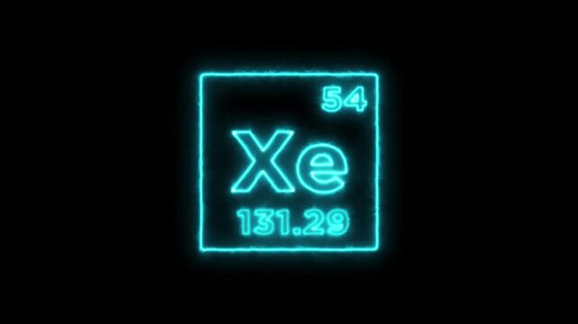 Xenon periodic table element symbol hologram, chemical element Periodic Table, atomic weight element number on black background in 4K