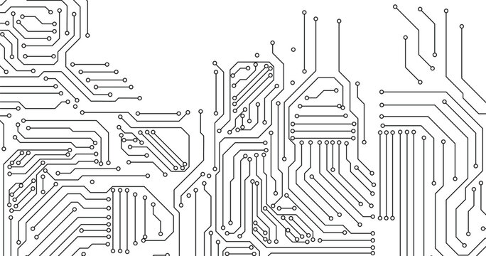 circuit board with electronic elements on white backdrop. UI and GUI panel design. Futuristic connected tech lines. FinTech background. Vector illustration. EPS 10