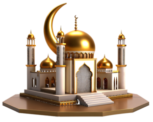 Golden Mosque with Crescent Moon on White Background isolated on a transparent background architecture