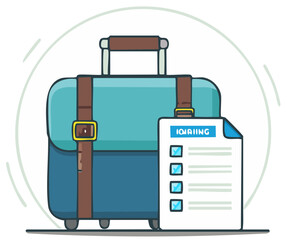 Travel checklist with a blue suitcase and packing list
