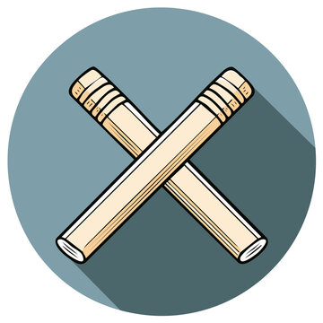 Crossed wooden martial arts practice sticks in modern flat design illustration